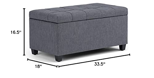 SIMPLIHOME Sienna 34 inch Wide Rectangle Lift Top Storage Ottoman Bench in Slate Grey Tufted Linen Look Fabric, Footrest Stool, Coffee Table for the Living Room, Bedroom and Kids Room, Traditional