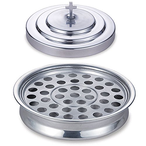 Stackable 12 1/4" Communion Tray & Cover and 40 Hole Insert for cups - Silver Tone Aluminum