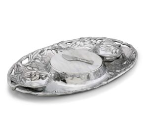 arthur court sand-cast aluminum olive pattern 5 piece entertainment tray 2 serving bowls, tray, spread, marble 20 inch x 13 inch