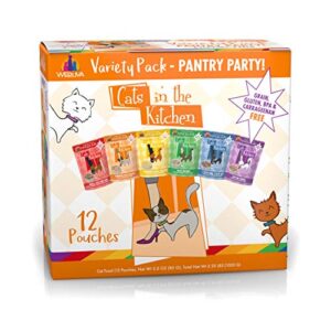 weruva cats in the kitchen, pantry party pouch variety pack in gravy cat food, 3oz pouch (pack of 12)