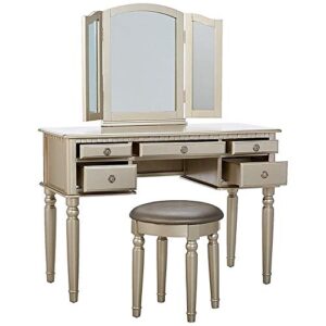 Bobkona F4079 St. Croix Collection Vanity Set with Stool, Silver