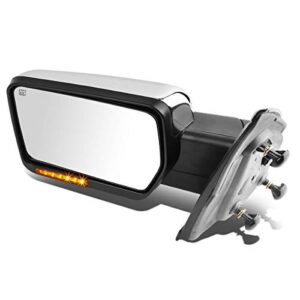 Left Driver Side Chrome Power Heated Glass w/Amber LED Turn Signal Light Towing Mirror Compatible with Ford F150 04-14