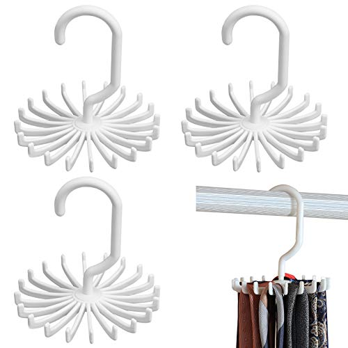 BigOtters 4 Pack White Twirl Tie Rack, 4.4 Inches 360 Degree Rotating Scarf Hanger Adjustable Tie Belt, Multipurpose Organizer, Hook Ties Scarf for Closet Storage (Medium)