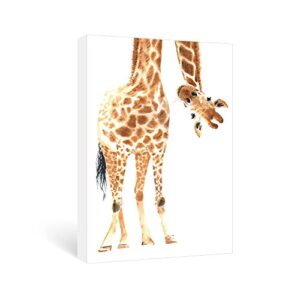 sumgar animal wall art cute giraffe canvas prints yellow artwork pictures for nursery room ready to hang girls and boys baby gifts,12x16 inch