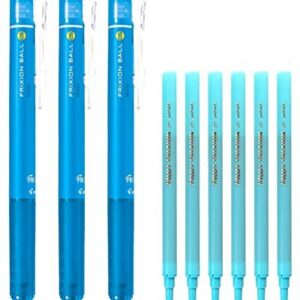 Pilot FriXion Ball Knock Retractable Erasable Gel Ink Pens, Extra Fine Point 0.5mm, Light Blue Ink, 3 Pens & 6 Refills Value Set