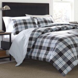 Eddie Bauer - Twin Comforter Set, Cotton Reversible Bedding with Matching Sham, Stylish Home Decor (Lewis Navy, Twin)