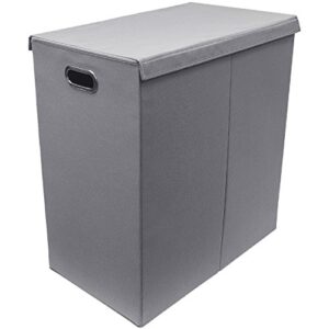 sorbus laundry hamper with lid closure – foldable double sorter detachable cover and divider, built-in handles for easy transport, grey