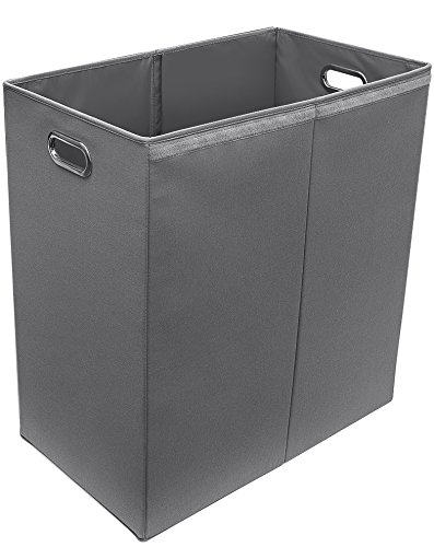 Sorbus Laundry Hamper with Lid Closure – Foldable Double Sorter Detachable Cover and Divider, Built-in Handles for Easy Transport, Grey
