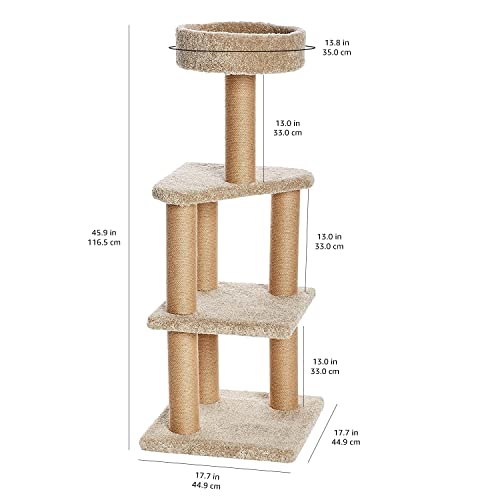 Amazon Basics Cat Tree Indoor Climbing Activity Tower with Scratching Posts, Large, 17.7" x 45.9", Beige