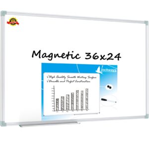 lockways magnetic dry erase board, 36 x 24 inch magnetic whiteboard white board, 1 dry erase markers, 2 magnets for school, home, office