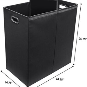 Sorbus Laundry Hamper with Lid Closure – Foldable Double Sorter Detachable Cover and Divider, Built-in Handles for Easy Transport, Black