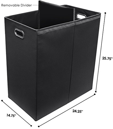 Sorbus Laundry Hamper with Lid Closure – Foldable Double Sorter Detachable Cover and Divider, Built-in Handles for Easy Transport, Black