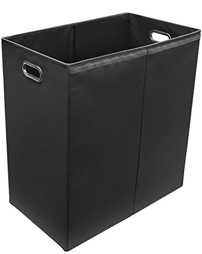 Sorbus Laundry Hamper with Lid Closure – Foldable Double Sorter Detachable Cover and Divider, Built-in Handles for Easy Transport, Black