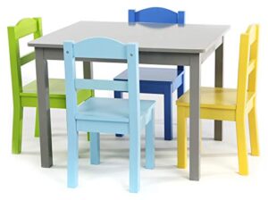 humble crew, grey/blue/green/yellow kids wood table and 4 chairs set