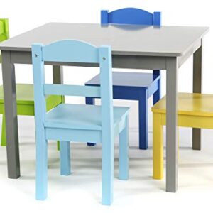 Humble Crew, Grey/Blue/Green/Yellow Kids Wood Table and 4 Chairs Set