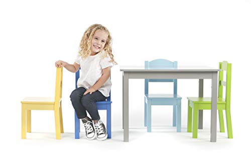 Humble Crew, Grey/Blue/Green/Yellow Kids Wood Table and 4 Chairs Set