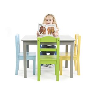 Humble Crew, Grey/Blue/Green/Yellow Kids Wood Table and 4 Chairs Set