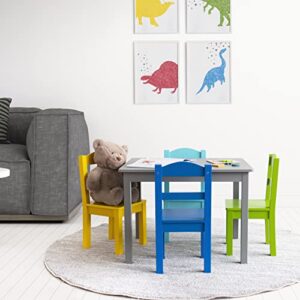 Humble Crew, Grey/Blue/Green/Yellow Kids Wood Table and 4 Chairs Set