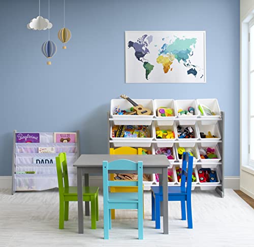 Humble Crew, Grey/Blue/Green/Yellow Kids Wood Table and 4 Chairs Set