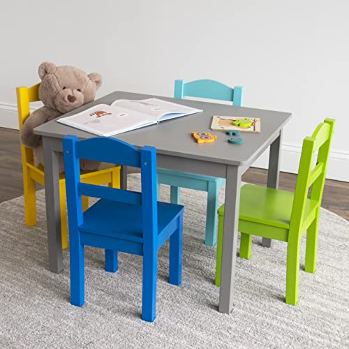 Humble Crew, Grey/Blue/Green/Yellow Kids Wood Table and 4 Chairs Set