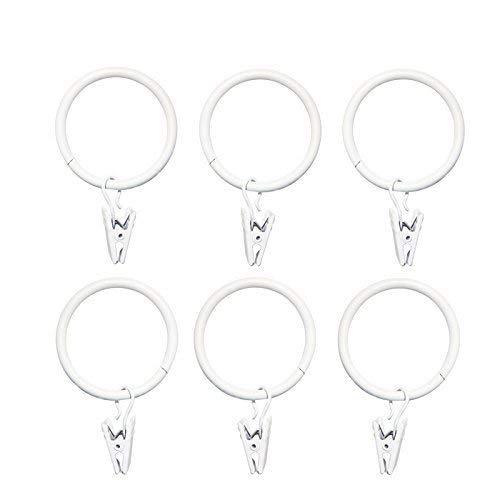 LIMNUO 1.5 inch Metal White Curtain Rings with Clips Set of 14,White