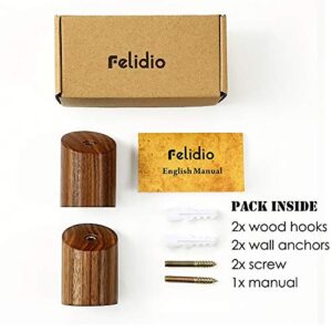 Felidio Wall Hooks, Natural Wood Coat Hooks Wall Mounted (2 Pack) - Rustic Wall Coat Rack Hat Hooks Robe Hook Entryway Wall Hangers Heavy Duty Hooks for Hanging Towels (Black Walnut)