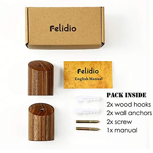Felidio Wall Hooks, Natural Wood Coat Hooks Wall Mounted (2 Pack) - Rustic Wall Coat Rack Hat Hooks Robe Hook Entryway Wall Hangers Heavy Duty Hooks for Hanging Towels (Black Walnut)