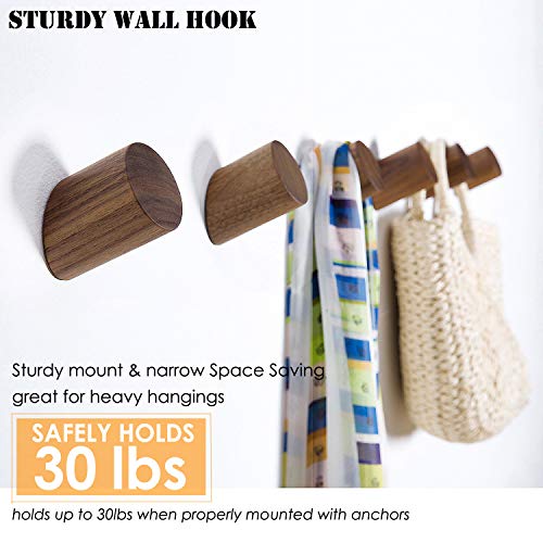 Felidio Wall Hooks, Natural Wood Coat Hooks Wall Mounted (2 Pack) - Rustic Wall Coat Rack Hat Hooks Robe Hook Entryway Wall Hangers Heavy Duty Hooks for Hanging Towels (Black Walnut)