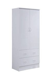 hodedah import two door wardrobe, with two drawers, and hanging rod, white.