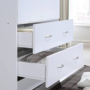 HODEDAH IMPORT Two Door Wardrobe, with Two Drawers, and Hanging Rod, White.