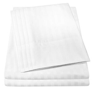 dobby stripe queen sheets - 6 piece 1500 supreme collection fine brushed microfiber deep pocket queen sheet set bedding - 2 extra pillow cases, great value, queen, dobby white
