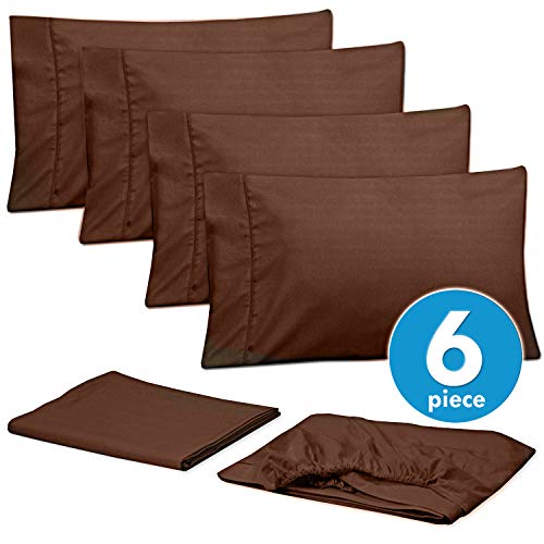 King Size Bed Sheets - 6 Piece 1500 Supreme Collection Fine Brushed Microfiber Deep Pocket King Sheet Set Bedding - 2 Extra Pillow Cases, Great Value, King, Dobby Coffee