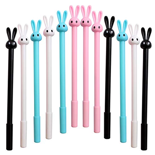 12 Pack Cute Bunny Rabbit Gel Ink Pen 0.5mm Kawaii Office Supplies for Student Easter Christmas