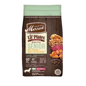 merrick lil' plates small breed dog food, grain free senior real chicken and sweet potato recipe, small dog food - 4 lb. bag