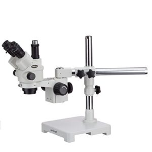 amscope 7x-45x simul-focal stereo lockable zoom microscope on single arm boom stand