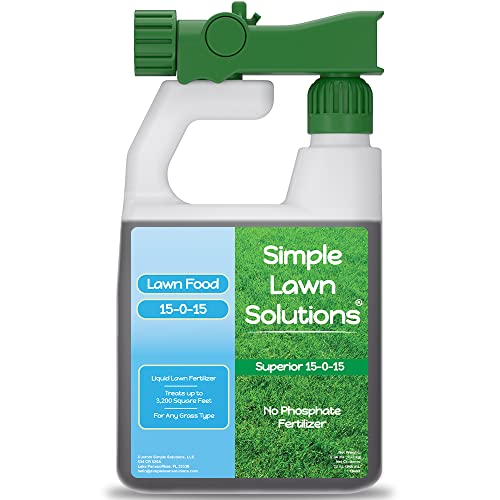 Superior 15-0-15 Liquid Fertilizer Nitrogen & Potash Lawn Food - Concentrated Spray- Any Grass Type- Simple Lawn Solutions Green, Growth - Humic Acid - Kelp Seaweed - Phosphorus-Free (32 Ounce)