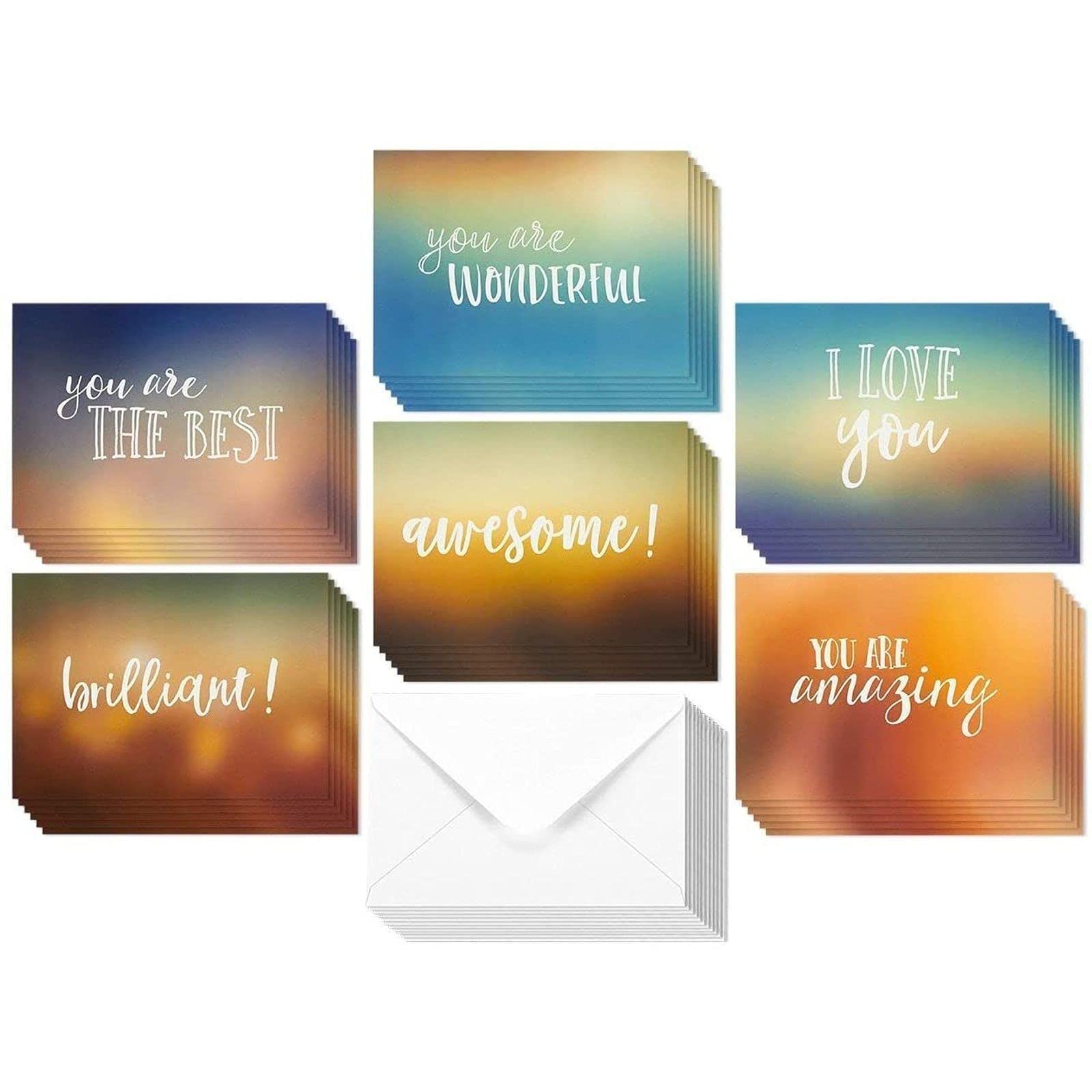 36 Pack Blank A7 Encouragement Greeting Cards with Envelopes, Inspirational 5x7 Note Cards with Motivational Quotes, 6 Designs