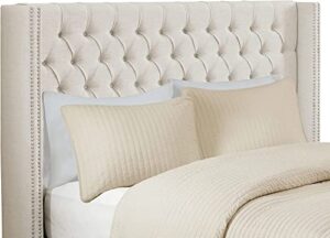 madison park amelia upholstered headboard | nail head trim wingback button tufted | king, cream