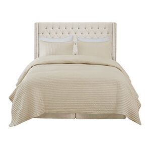 Madison Park Amelia Upholstered Headboard | Nail Head Trim Wingback Button Tufted | Queen, Cream