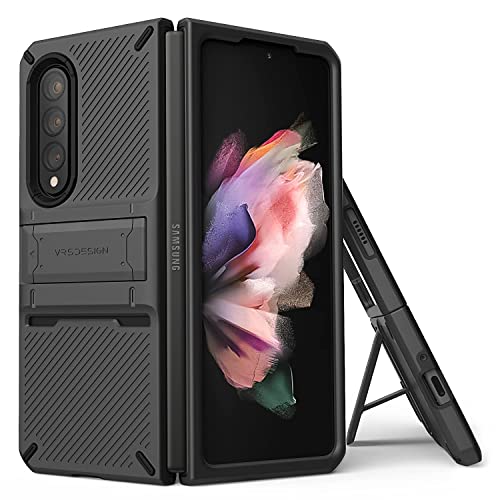 VRS DESIGN QuickStand Pro Phone Case for Galaxy Z Fold 3, Durable Kickstand Case Compatible with Galaxy Z Fold 3 5G (2021) Matte Black