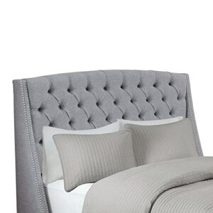 Madison Park Harper Upholstered Nail Head Trim Wingback Button Tufted Headboard Modern Contemporary Metal Legs Padded Bedroom Décor Accent, King Grey