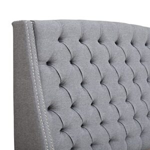 Madison Park Harper Upholstered Nail Head Trim Wingback Button Tufted Headboard Modern Contemporary Metal Legs Padded Bedroom Décor Accent, King Grey