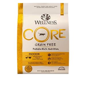 wellness core grain-free chicken, turkey & chicken meal indoor formula dry cat food, 11 pound bag