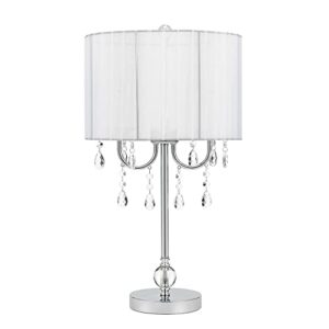 catalina lighting glam chandelier table lamp with dazzling clear beads & organza pleated shade, 23", chrome
