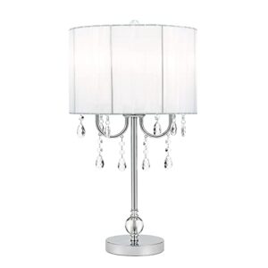 Catalina Lighting Glam Chandelier Table Lamp with Dazzling Clear Beads & Organza Pleated Shade, 23", Chrome