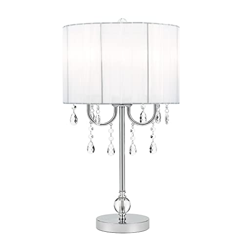 Catalina Lighting Glam Chandelier Table Lamp with Dazzling Clear Beads & Organza Pleated Shade, 23", Chrome