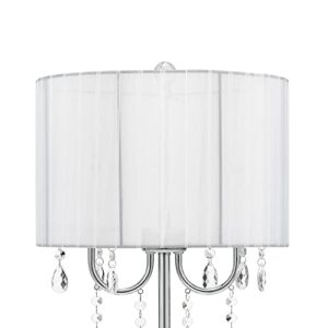 Catalina Lighting Glam Chandelier Table Lamp with Dazzling Clear Beads & Organza Pleated Shade, 23", Chrome