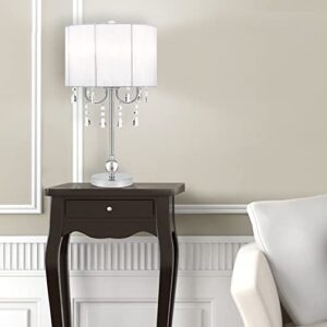 Catalina Lighting Glam Chandelier Table Lamp with Dazzling Clear Beads & Organza Pleated Shade, 23", Chrome