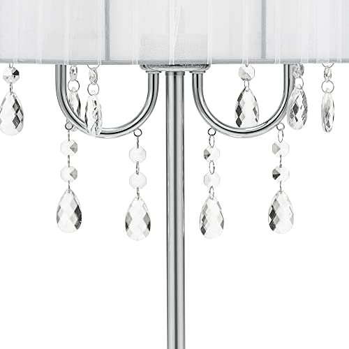 Catalina Lighting Glam Chandelier Table Lamp with Dazzling Clear Beads & Organza Pleated Shade, 23", Chrome