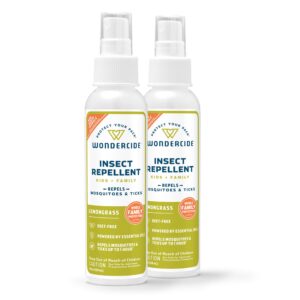 wondercide - mosquito, tick, fly, and insect repellent with natural essential oils - deet-free plant-based bug spray and killer - safe for kids, babies, and family - lemongrass 2-pack of 4 oz bottle